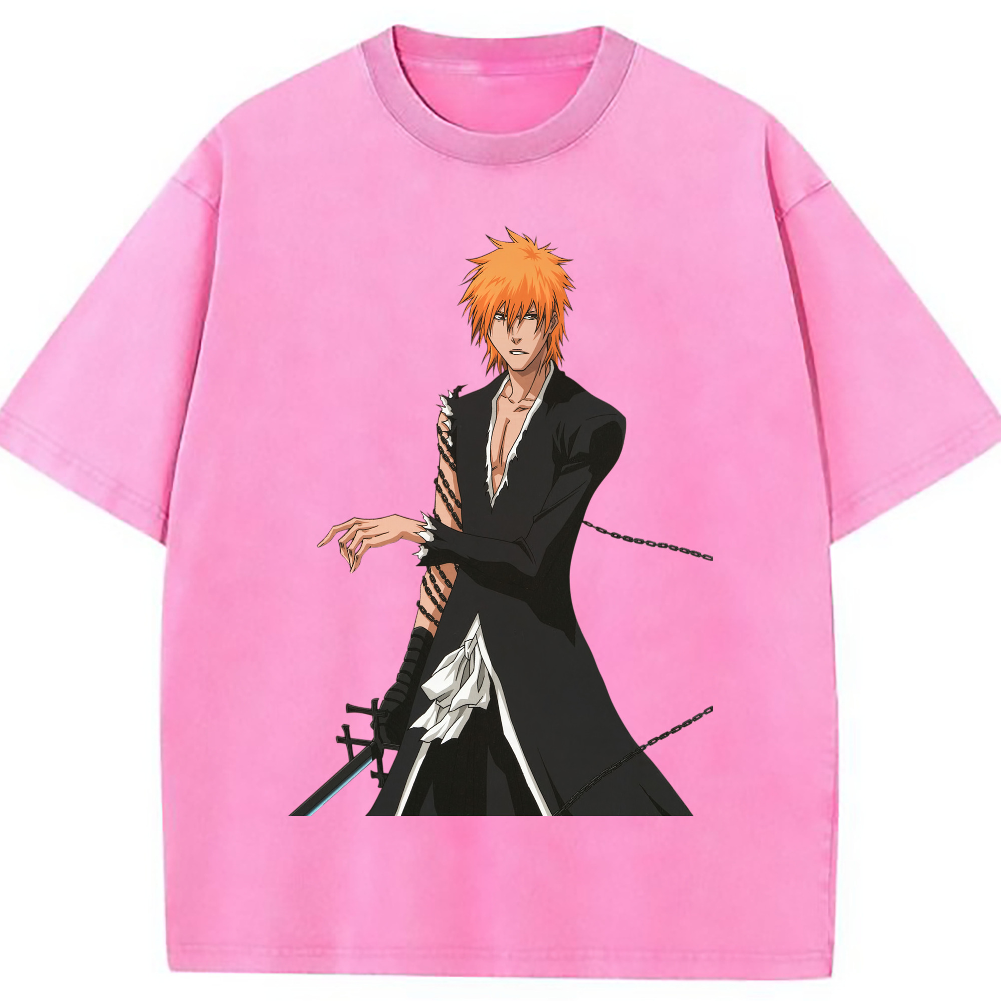 （画像用） ブリーチ 黒崎一護（くろさき いちご）BLEACH Kurosaki Ichigo 綿100% ヴィンテージ風 半袖Tシャツ（フロントプリント）